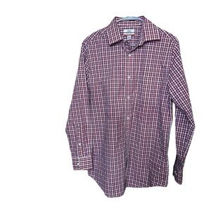 Croft & Barrow Easy Care Classic Fit Red Plaid Button Down Shirt 15.5 32/33